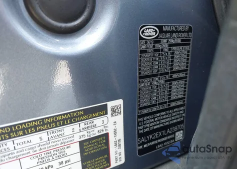 2020 Land Rover Range Rover Velar P250 R-Dynamic S из США, поврежденный, VIN SALYK2EX1LA238705